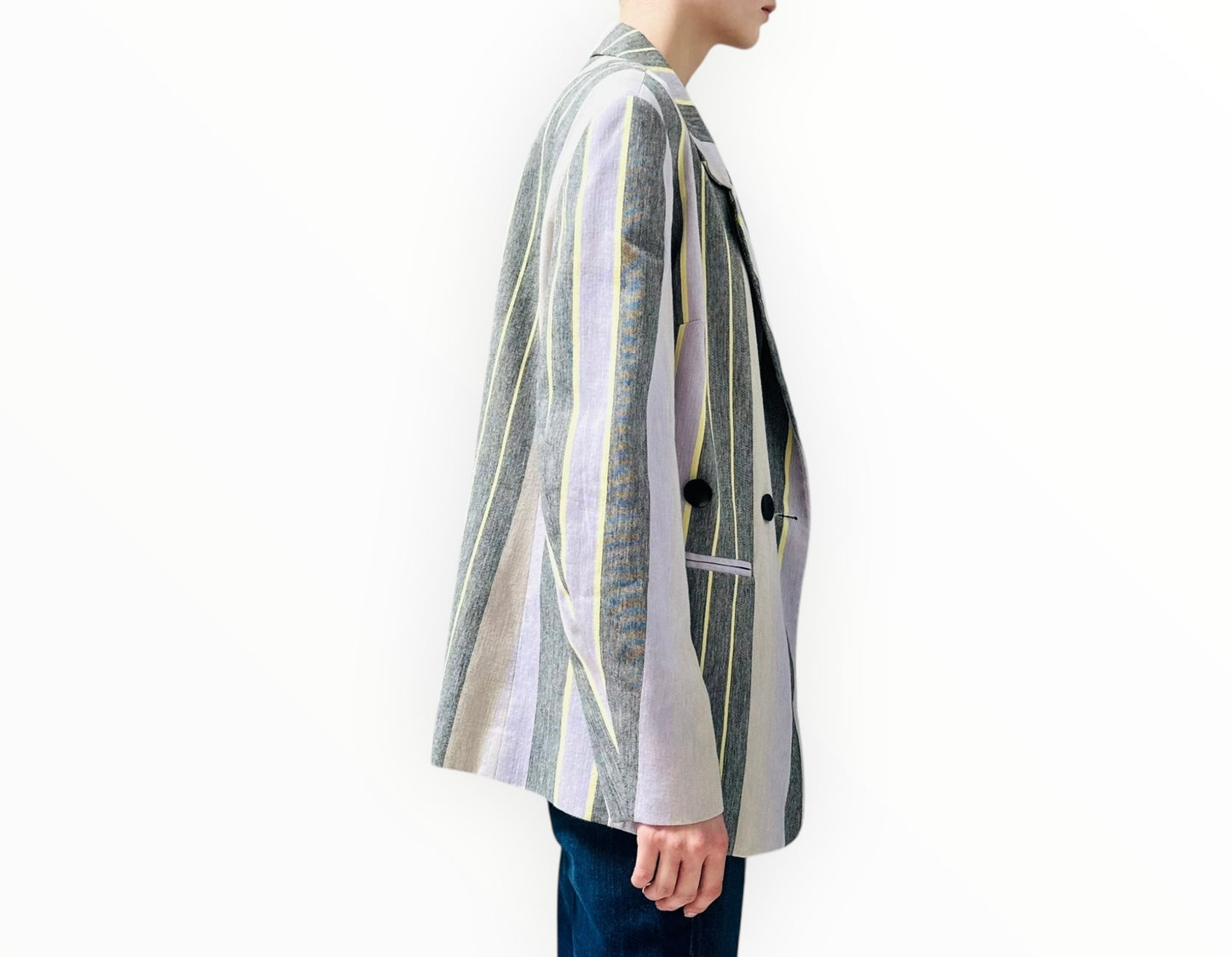 Bassike Striped Double Breast Jacket - Lilac/Black/Yellow - Size 1