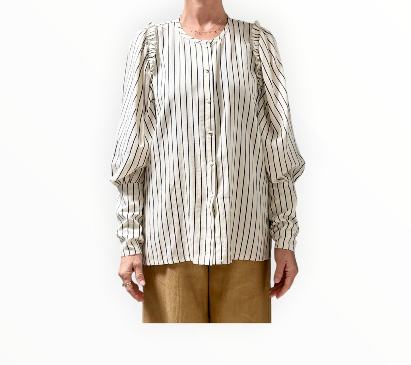 Mother of Pearl Striped Blouse - White/Navy - Size 10