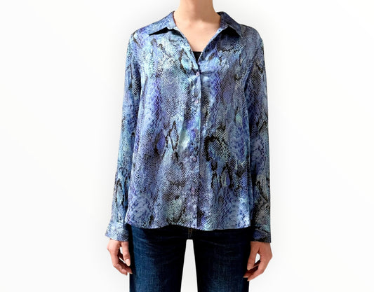 L'Agence Snake Print Shirt - Blue - Size L
