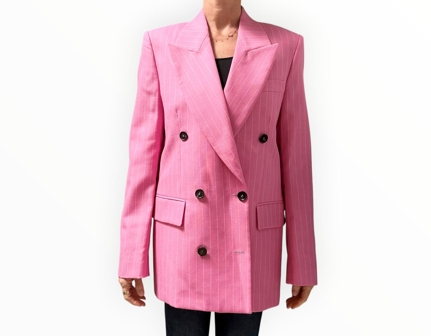 MSGM Double-Breasted Stripe Jacket - Pink/Beige - Size 42