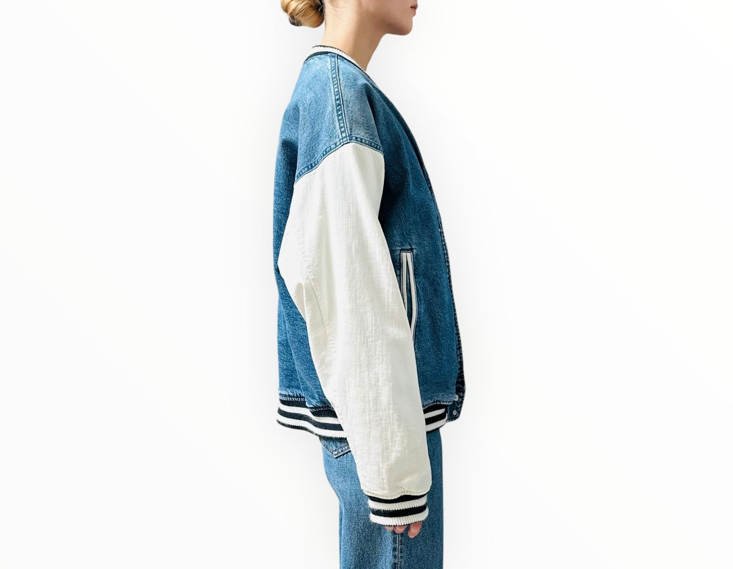 Mother Femme Fatale Varsity Jacket - Denim - Size S