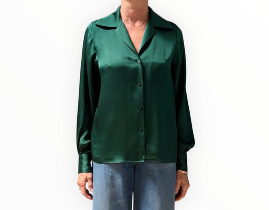Anine Bing Classic Silk Shirt - Dark Forrest - Size XS
