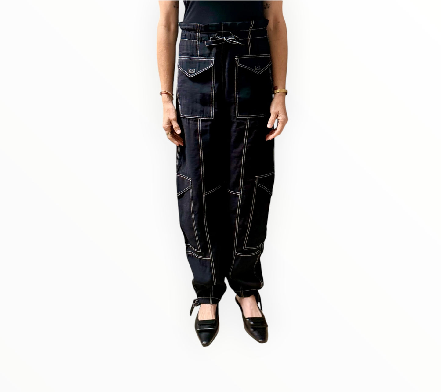 Ganni Contrast Stitch Pants - Black - Size 32