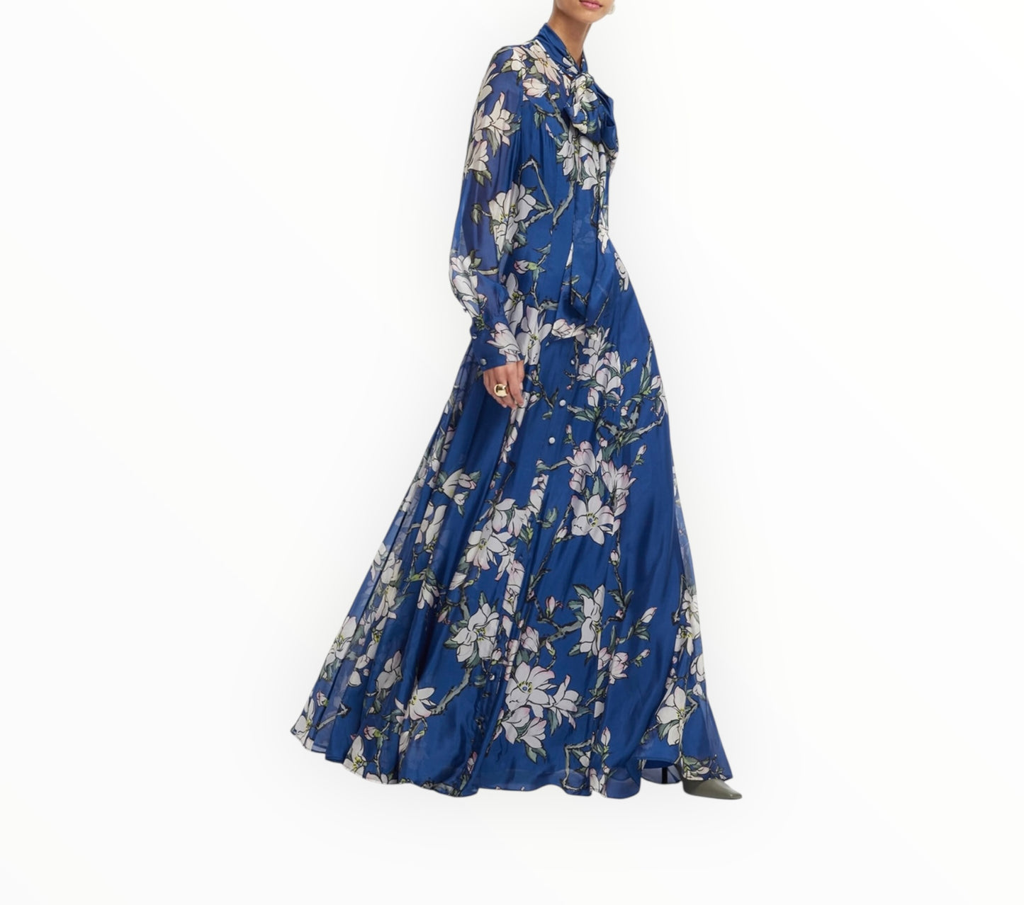 Leo Lin Lilith Tie Neck Maxi Dress - Blue Multi - Size 12