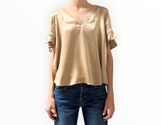 RT006542 - Cinq A Sept Silk V-Neck Tee - Champagne - Size L