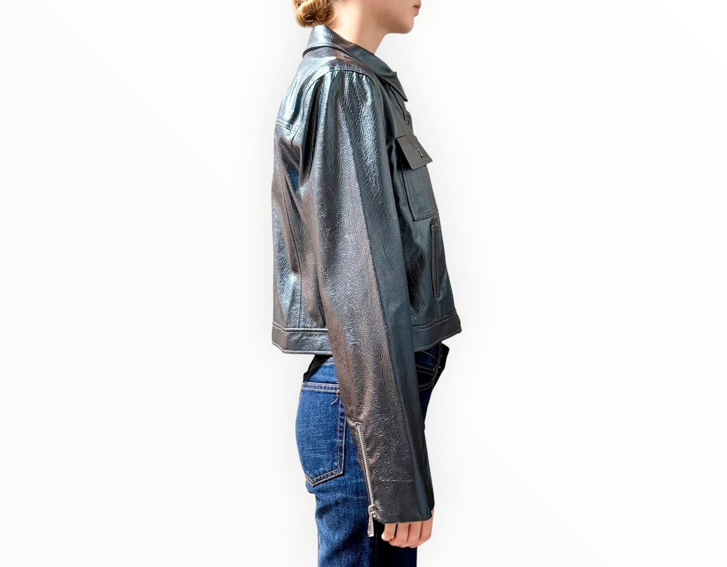 Cinq A Sept Snake Effect Jacket - Metallic Blue - Size L