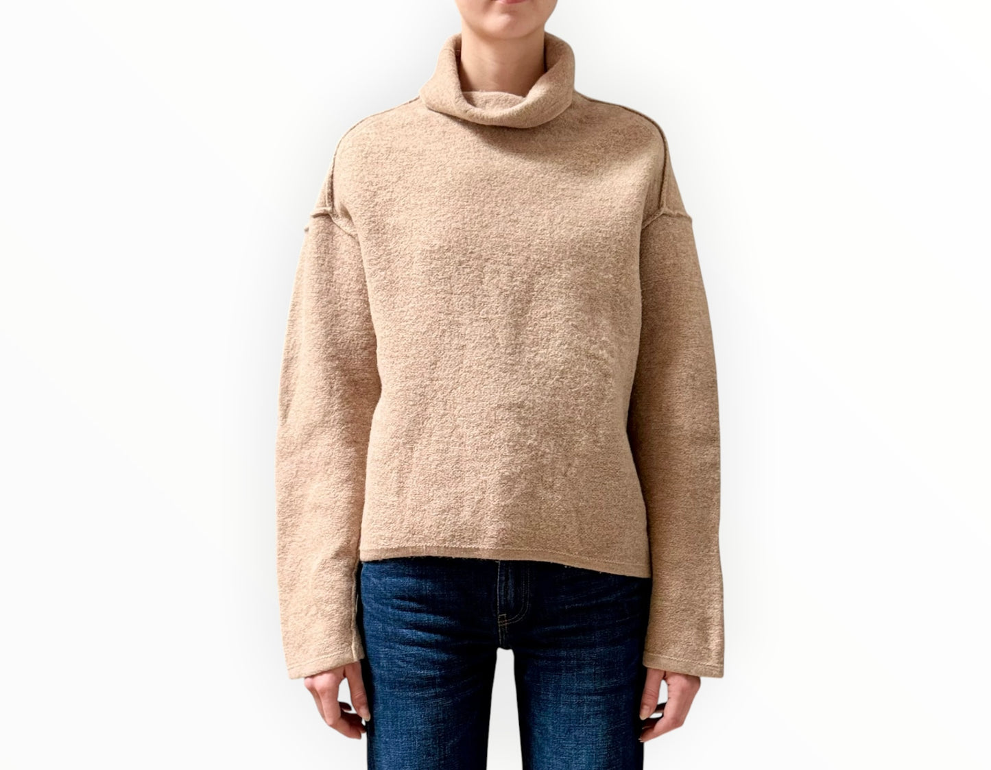 Camilla and Marc Boiled Merino Funnel Neck Sweater - Oatmeal Melange - Size XS