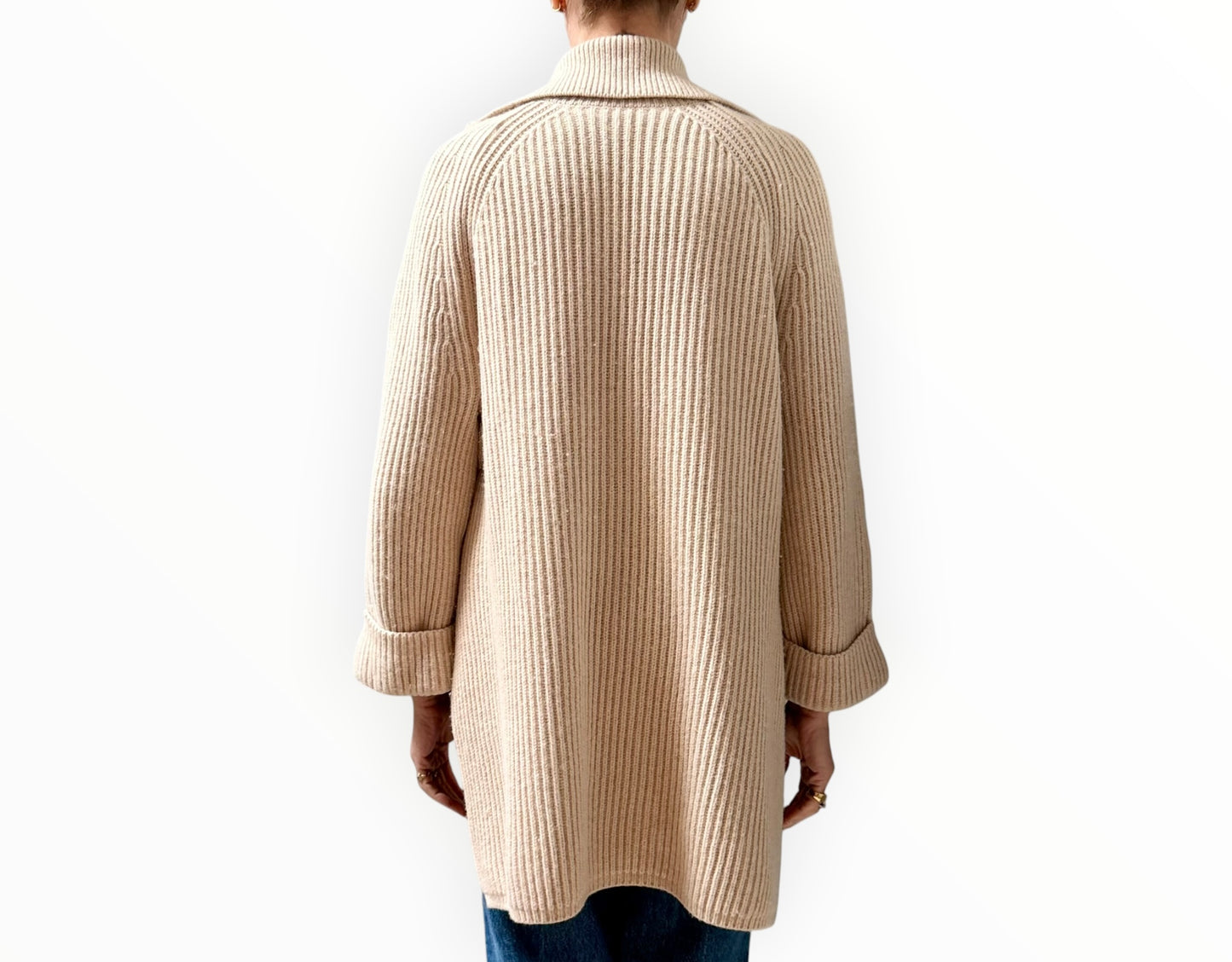 Reiss Zip Front Oversized Jumper - Beige - Size M