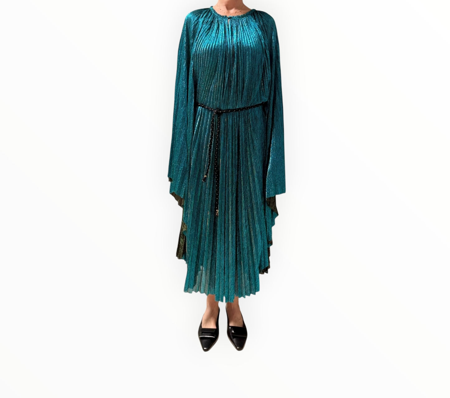 Forte Forte Pleated Lame Kaftan Dress - Teal - Size 1