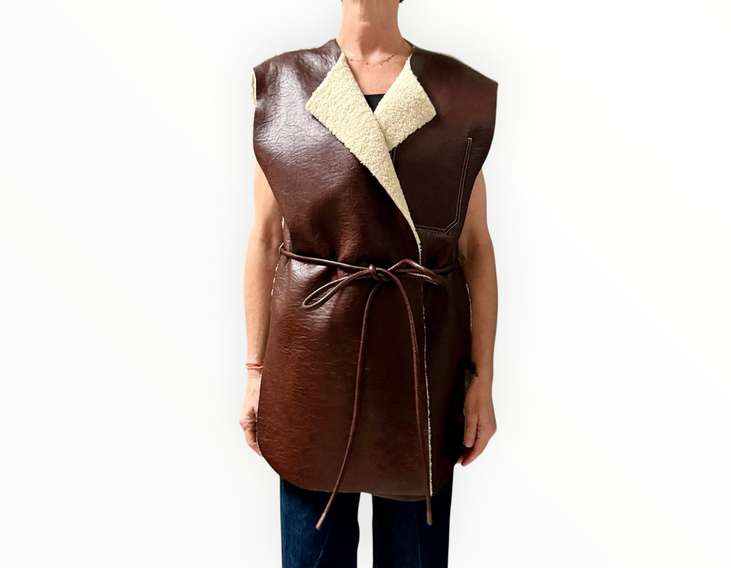 Camilla and Marc Oswald Shearling Vest - Brown - Size M/L