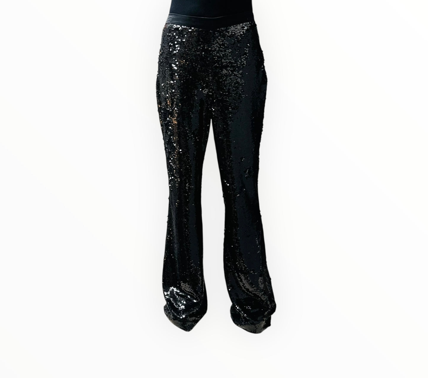 Cinq a Sept Wide Leg Sequin Pants - Black - Size AU14