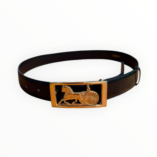 Celine Horse Carriage Belt - Black - Size 80cm