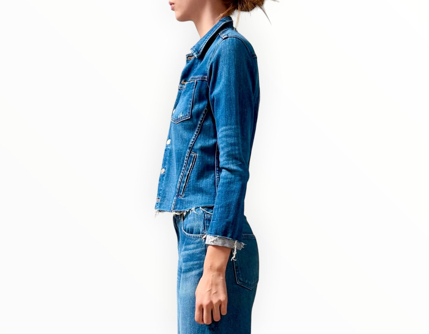 L'Agence Cropped Denim Jacket - Blue - Size M