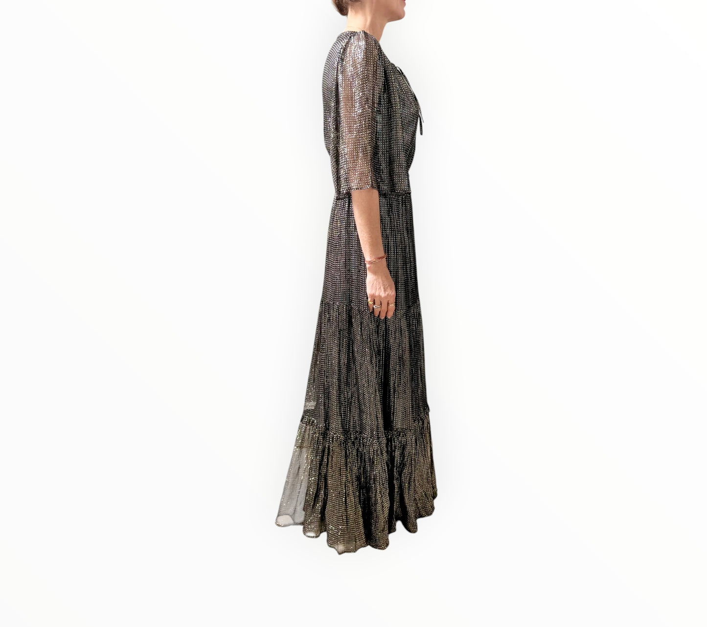 Tara Jarmon Lurex Tiered Dress - Black - Size 42