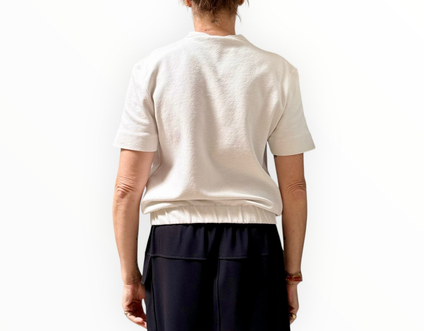 Bassike Elastic Hem Tee - White - Size 1