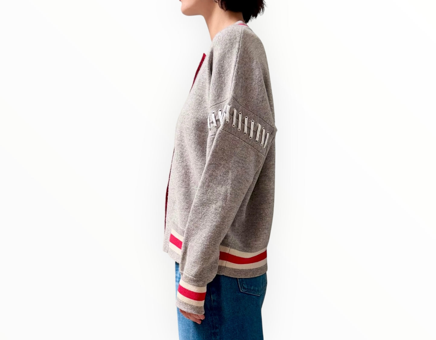 Zoe Jordon Lupi Bomber Jacket - Grey/Red - Size M/L