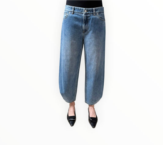 Tibi Cropped Barrel Leg Jeans - Blue - Size 27