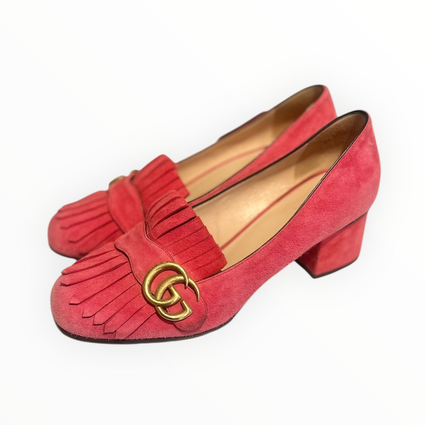 Gucci Marmont Low Heel Suede Loafers - Hot Pink - Size 38.5