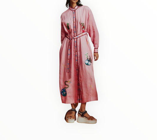 Alemais Timmy Embroidered Shirt Dress - Pink - Size AU8