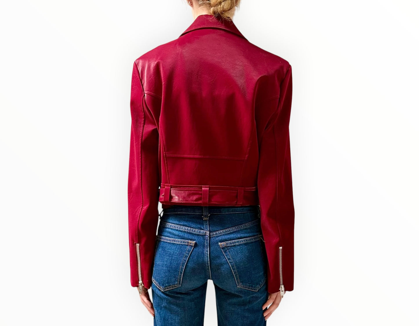 Cinq A Sept Faux Leather Biker Jacket - Deep Crimson - Size L