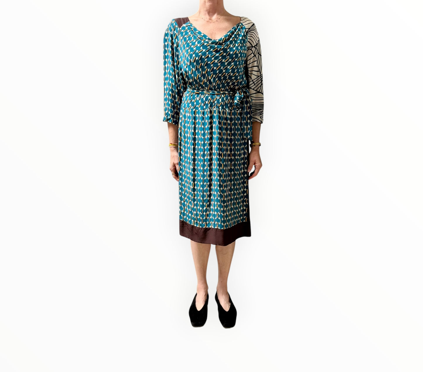 Dries Van Noten Embellished Printed Dress - Teal Multi - Size 42