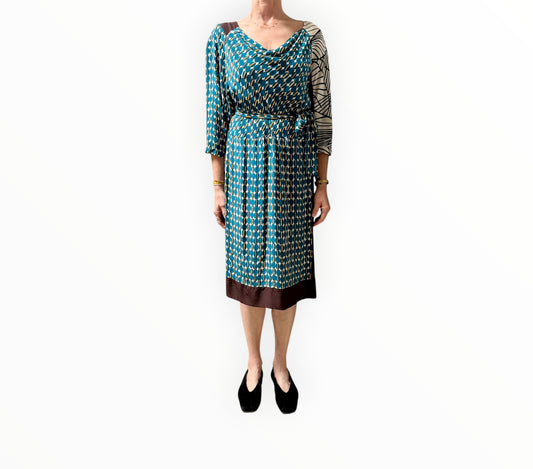 Dries Van Noten Embellished Printed Dress - Teal Multi - Size 42
