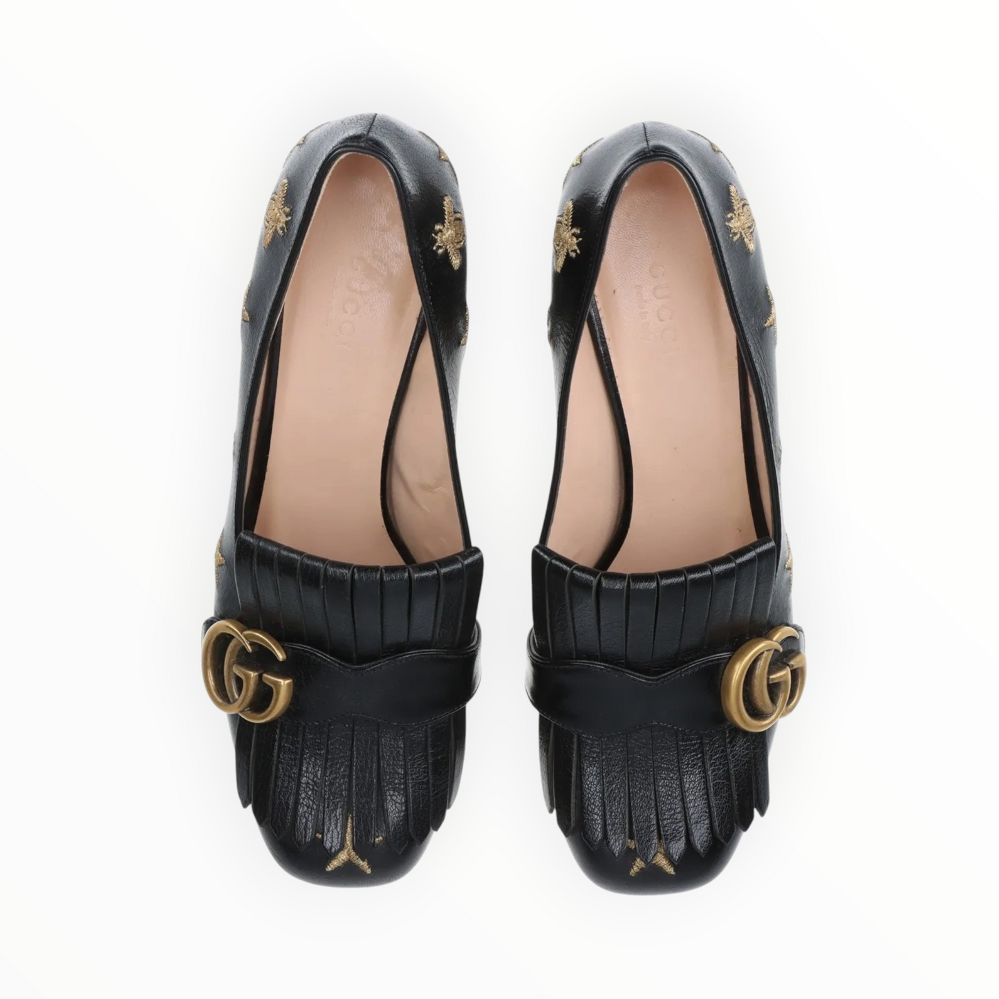 RT006223 - Gucci Quentin Bee & Star GG Marmont Loafer Pumps - Black - Size 38
