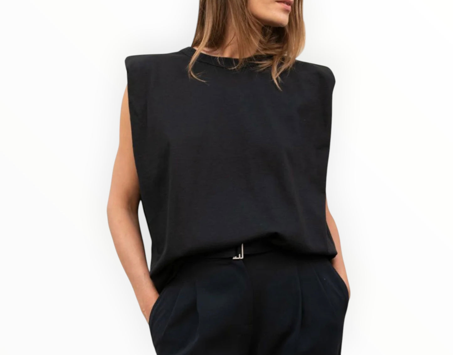 RT006297 - The Frankie Shop Shoulder Padded Tee - Black - Size S