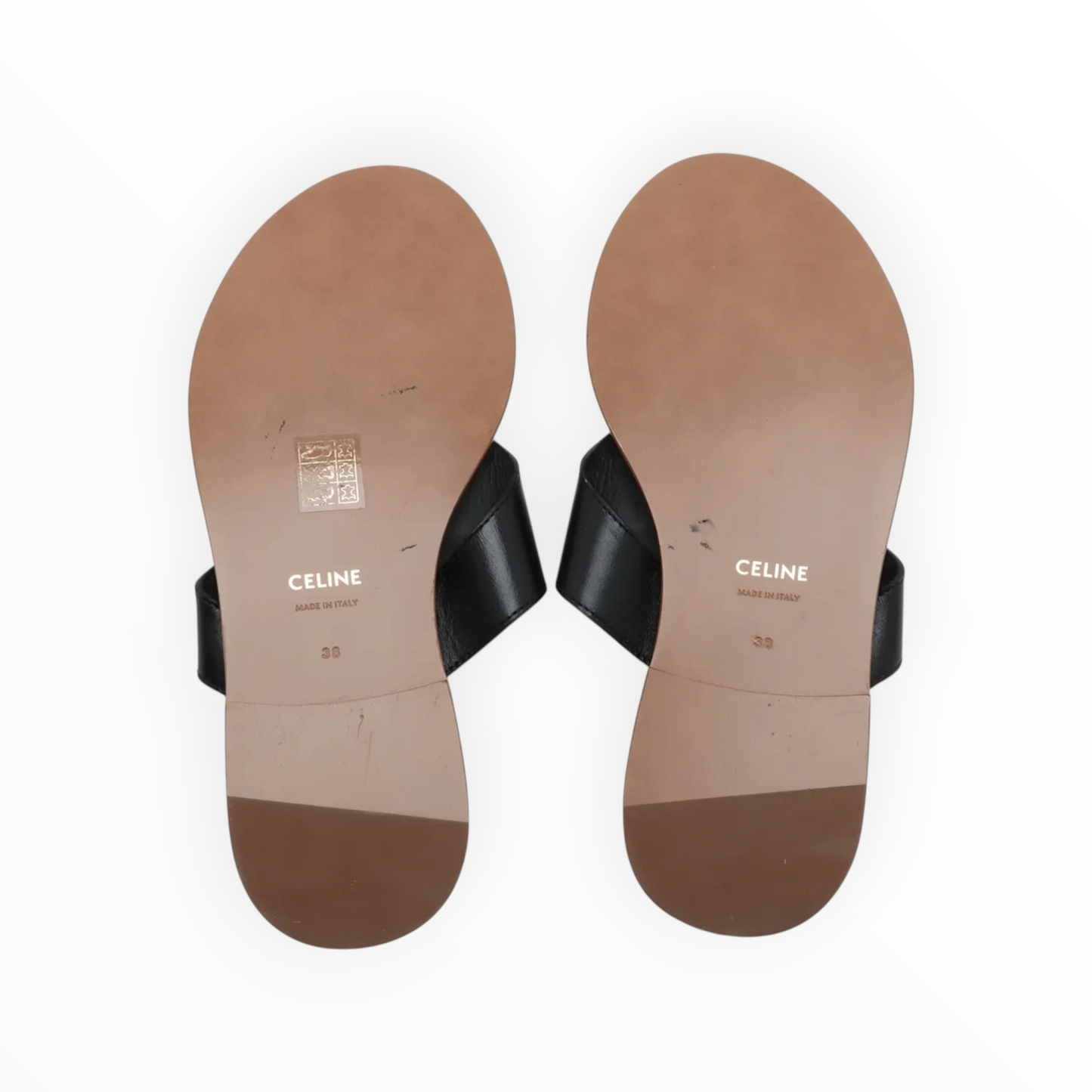 Celine Triomphe Leather Sandals - Black - Size 38