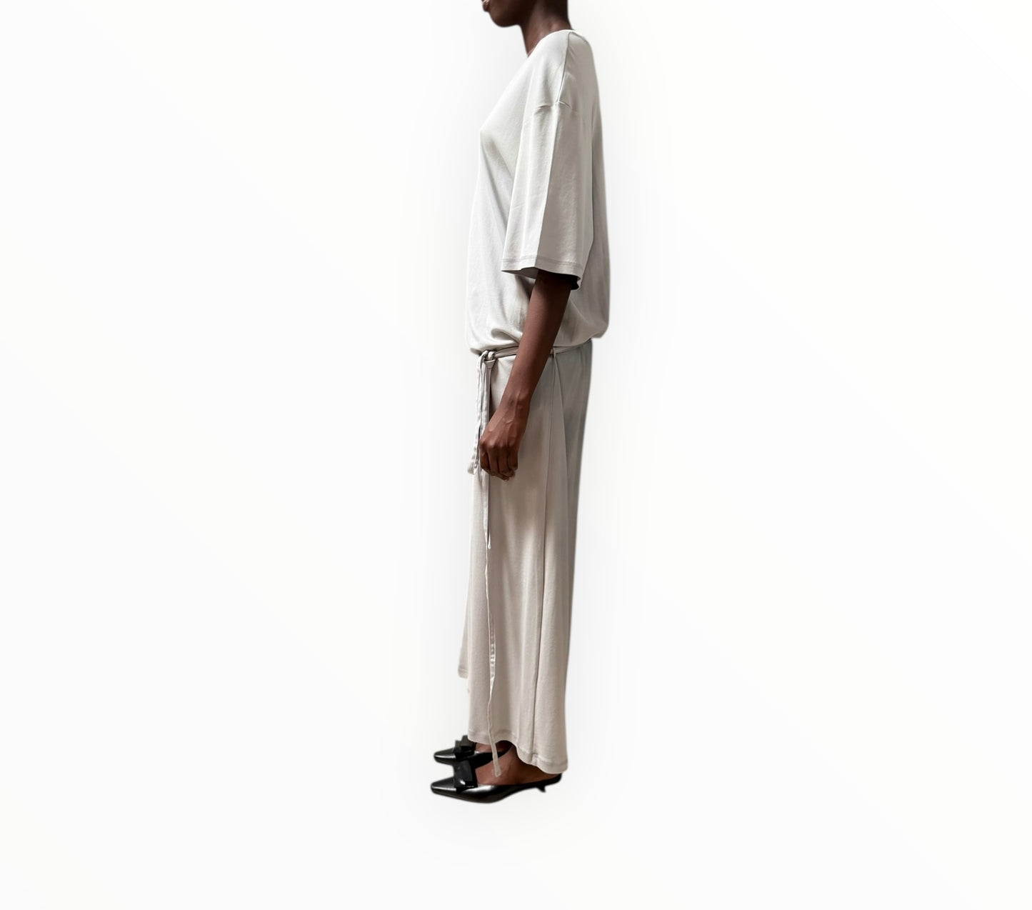 Lemaire Belted Rib T-Shirt Dress - Blue Grey - Size XXL