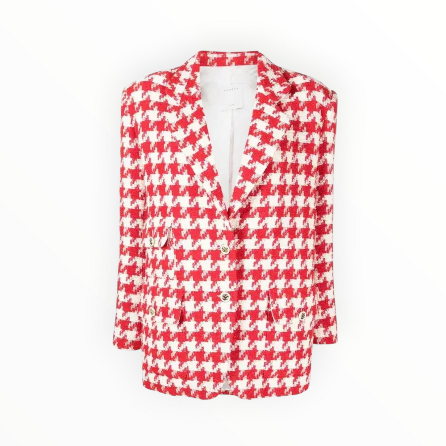 Sandro Floraine Houndstooth Jacket - Red/White - Size 34