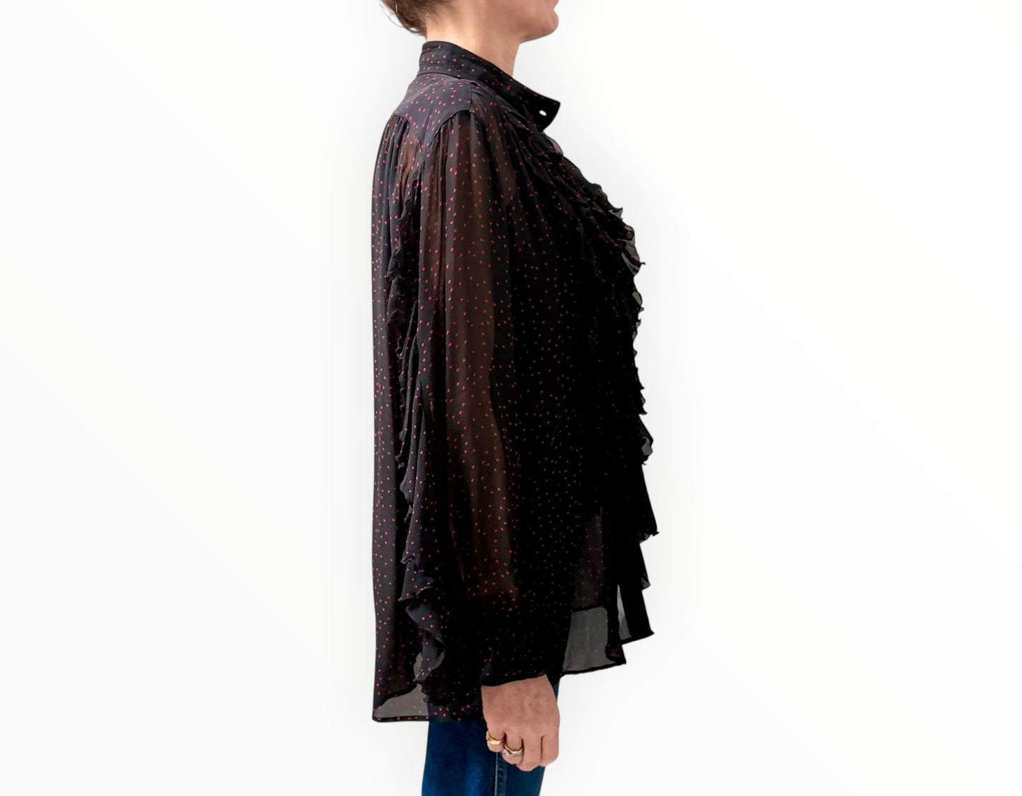 Dries Van Noten Star Ruffle Shirt - Black/Red - Size 38