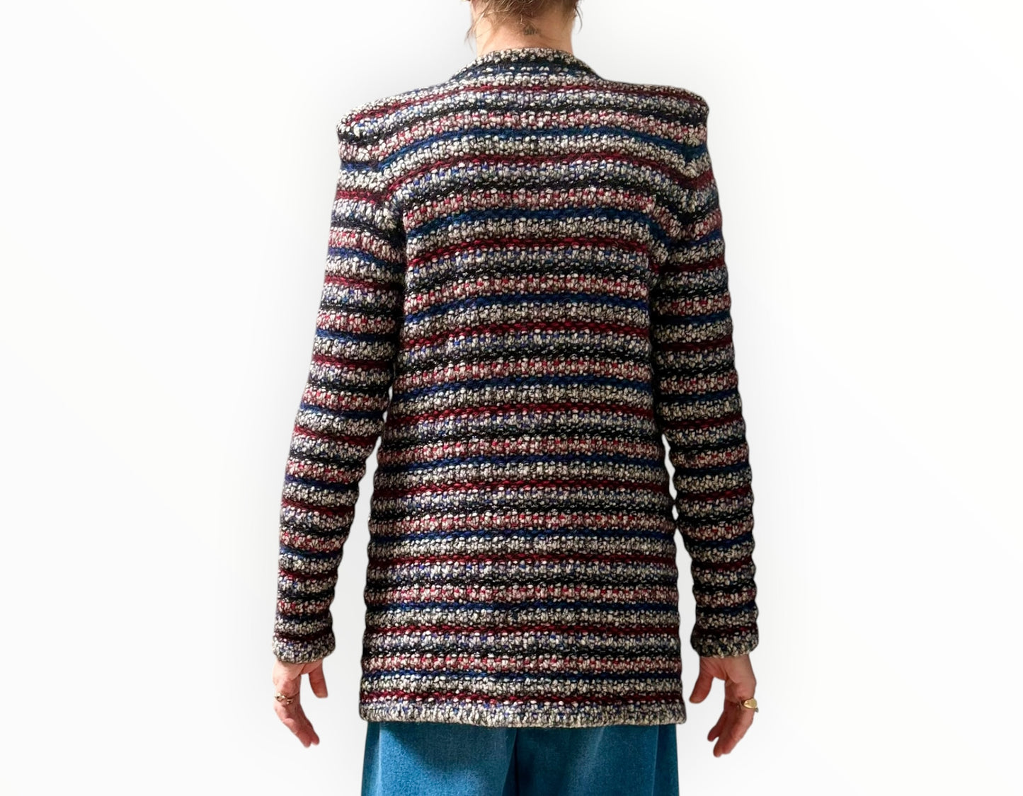 Isabel Marant Longline Knit Jacket - Black/Navy/White/Red - Size 38