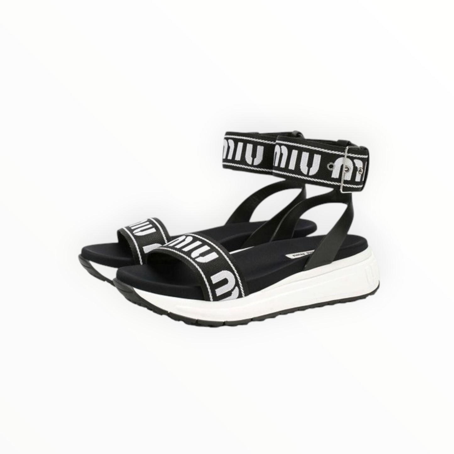 RT006220 - Miu Miu Black & White Logo Platform Sandals - Black/White - Size 38.5
