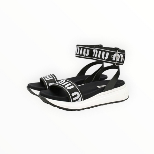 RT006220 - Miu Miu Black & White Logo Platform Sandals - Black/White - Size 38.5