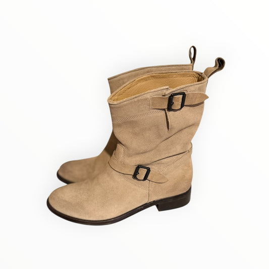 Belstaff Suede Moto Boots - Light Khaki - Size 39