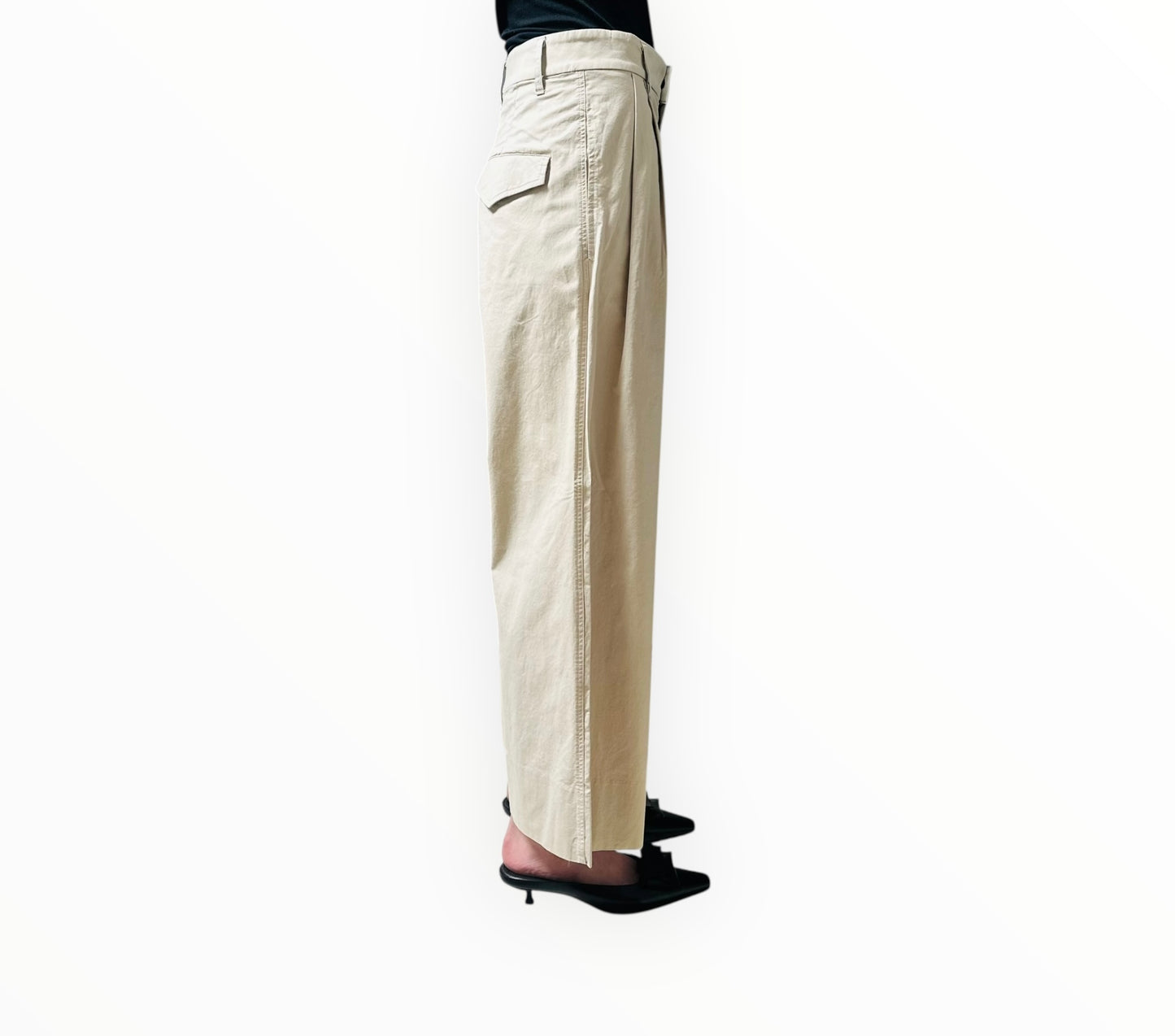 Bassike Wide Leg Cotton Pants - Beige - Size 0