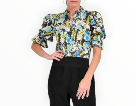 RT006285 - Cinq A Sept Floral Print Shirt - Teal Multi - Size M