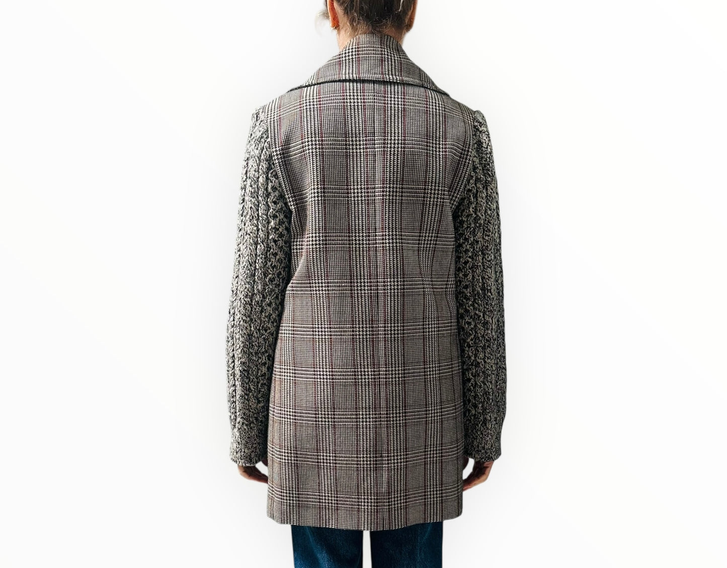 Stella McCartney Plaid Knit-Sleeve Oversized Pea Coat - Brown - Size 36