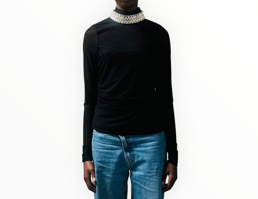 Cinq a Sept Stacked Jewellery Necklace Top - Black - Size M