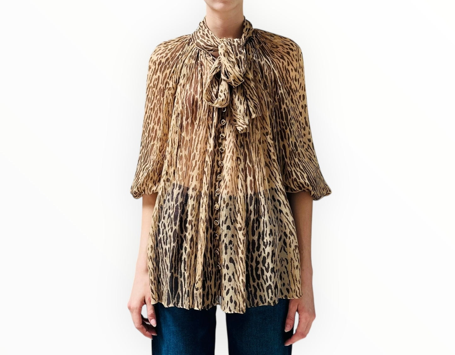 Zimmermann Animal Print Tie Front Shirt - Beige/Brown - Size 2