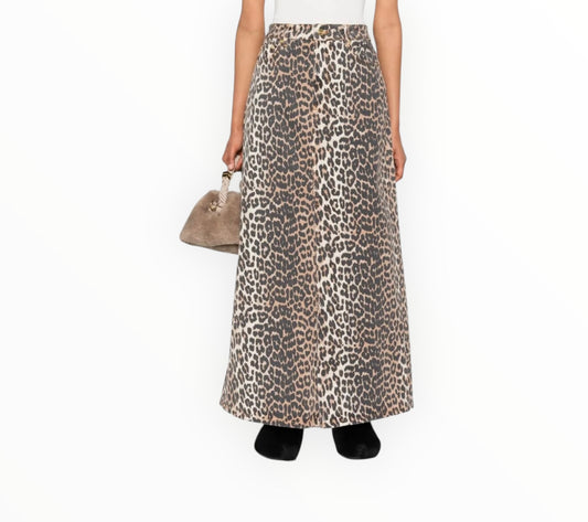 Ganni High-Waisted Leopard-Print Midi Skirt - Multi - Size 38