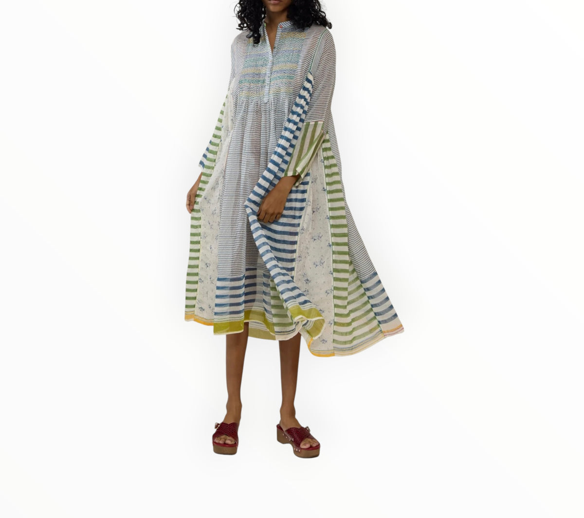 RT006434 - Injiri Hand-Loomed Cotton Silk Dress - Multi- Size S