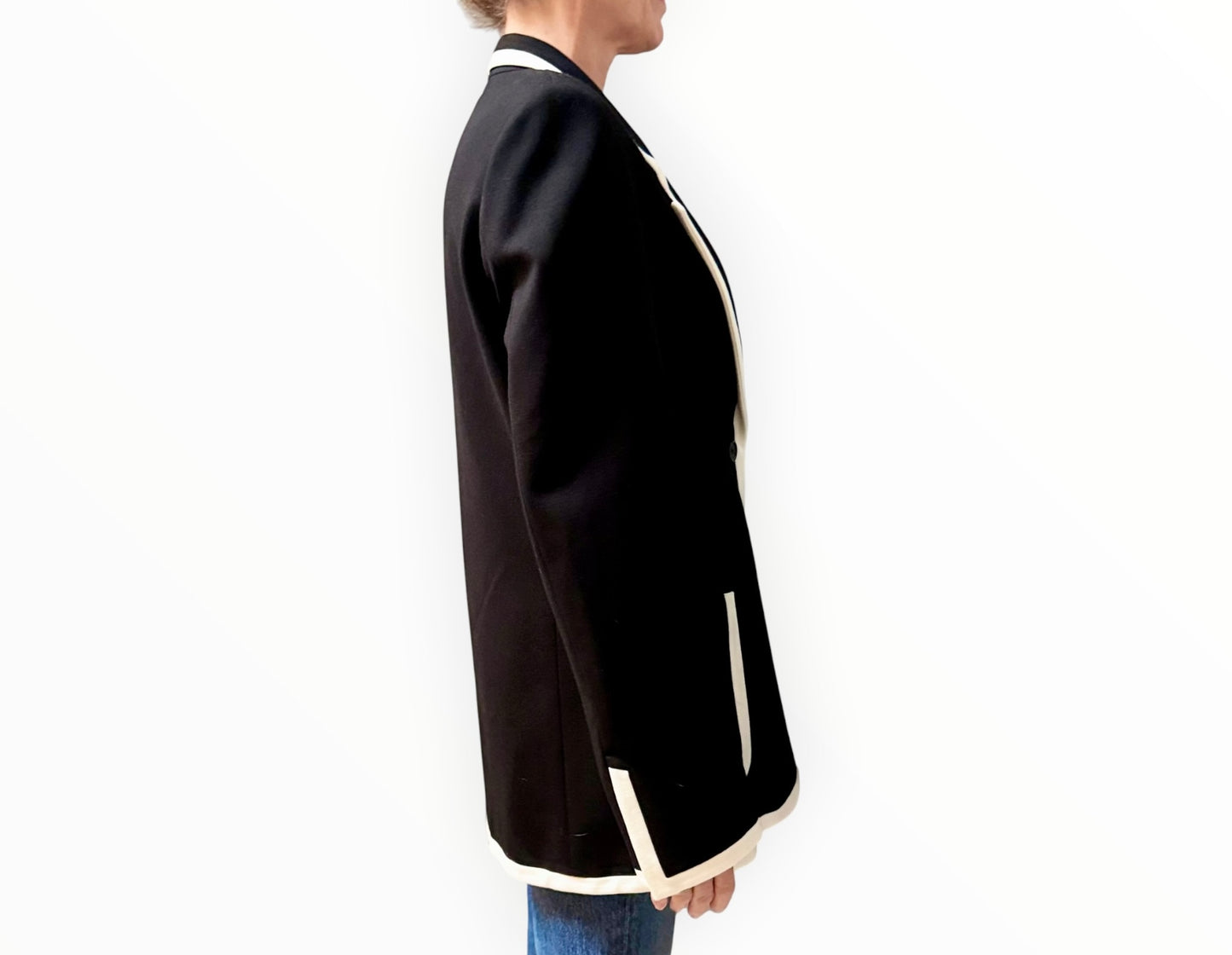 MSGM Ponte Constrast Detail Jacket - Black/White - Size 40