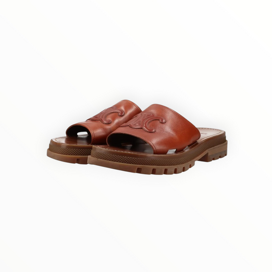 RT006238 - Celine Triomphe Leather Slides - Brown - Size 39