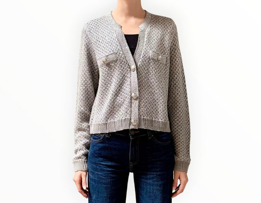 L'Agence Sequin Cardigan - Silver - Size L