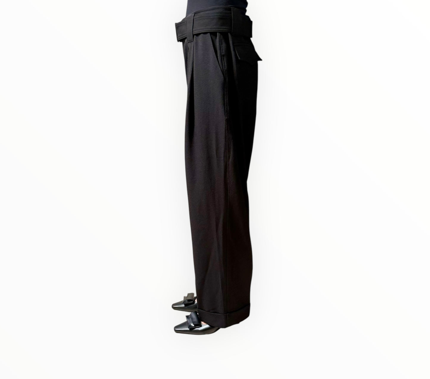 Ganni Wide Leg Pleat Front Pants - Black - Size 38
