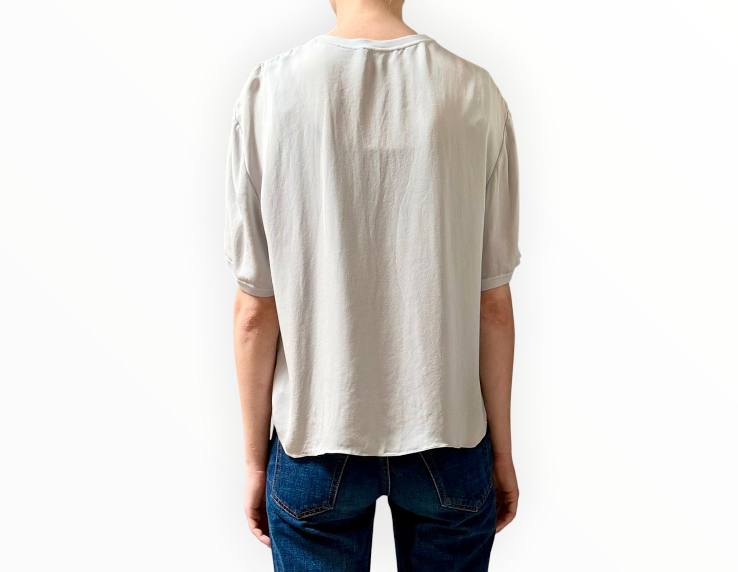 Theory Silk Crewneck Tee - Dove Grey - Size M