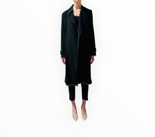 Theory Contrast Piping Trench Coat - Black - Size M