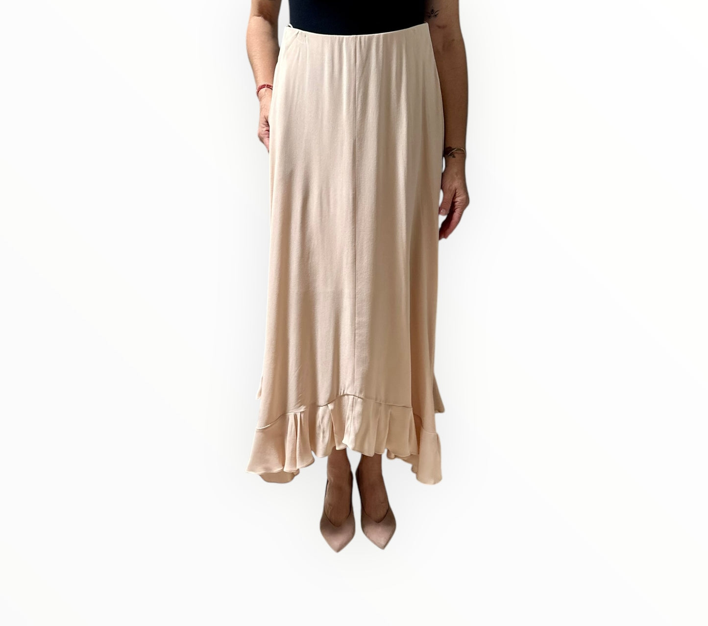 Chloe Silk Skirt with Ruffled Hem - Nude - Size 36